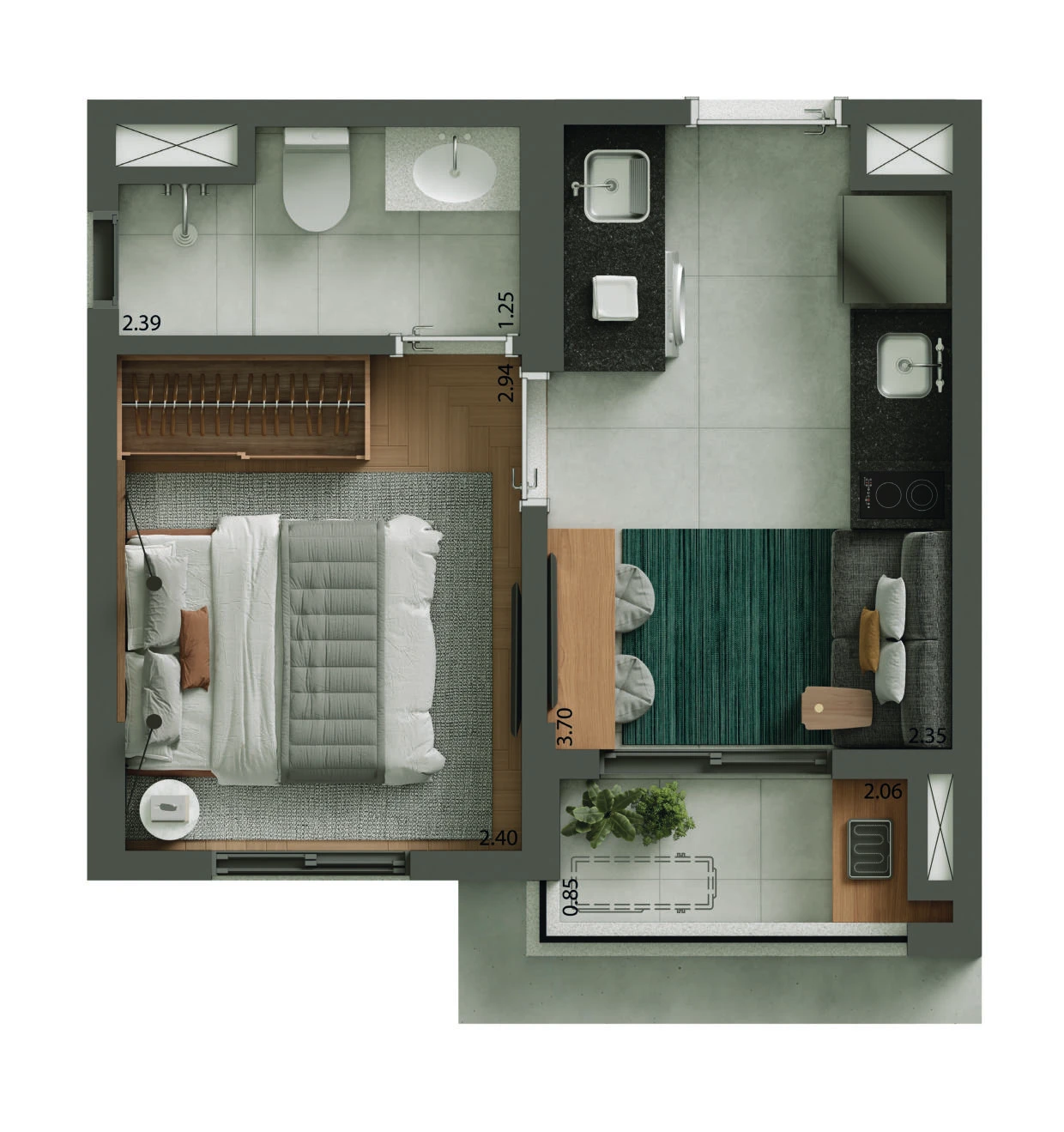 Alves Pinheiros · Studio de 24 m² a 25 m²
